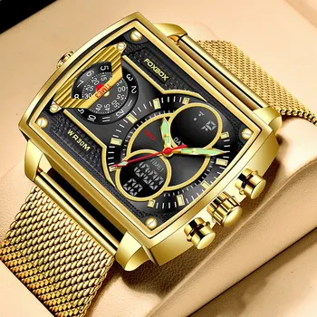 2023 Мужские часы Золотые кварцевые светодиодные часы Мужские часы Спортивные водонепроницаемые наручные часы Мужские военные цифровые часы Man Relogio Masculino