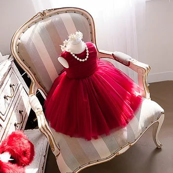 2023 Новое детское вечернее платье с бантом Дизайн Испанские винтажные девушки День рождения Крещение Рождество Красные платья для Курбан-байрама
