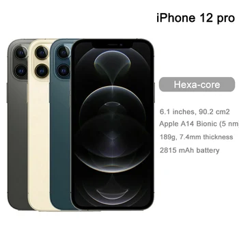Apple iPhone 12 pro 128 ГБ / 256 ГБ ПЗУ Разблокированный смартфон 5G A15 Бионический чип с Face ID 6,1 дюйма 2532 x 1170 OLED-экран 12-мегапиксельная камера
