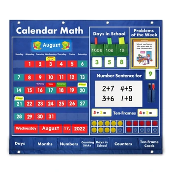 Calendar Pocket Chart Математическая карманная таблица для детей в возрасте 3+, Классная карманная диаграмма Учебные пособия для математических счетов дат