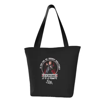 Custom Rock Johnny Hallyday Shopping Холщовая сумка для женщин Прочные продукты Французский певец
 Сумки-шопперы
