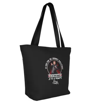 Custom Rock Johnny Hallyday Shopping Холщовая сумка для женщин Прочные продукты Французский певец
 Сумки-шопперы Изображение 1