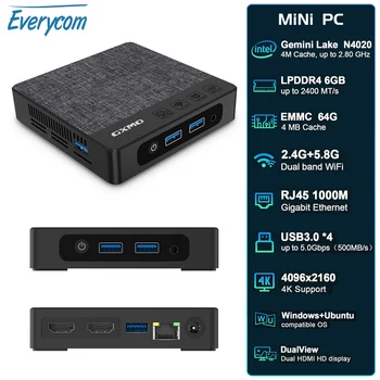 Everycom N42 Мини-ПК Intel Gemini Lake N4020 Процессор LPDDR4 6 ГБ EMMC 64 ГБ HDMI USB 3.0 2.4G 5.8G WiFi Для игрового компьютерного проектора