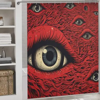Horror Red Eye Абстрактный декор окна Занавеска для душа Водонепроницаемый с 12 крючками для ванной комнаты Изображение 1