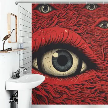 Horror Red Eye Абстрактный декор окна Занавеска для душа Водонепроницаемый с 12 крючками для ванной комнаты Изображение 2
