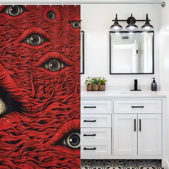 Horror Red Eye Абстрактный декор окна Занавеска для душа Водонепроницаемый с 12 крючками для ванной комнаты Изображение 4