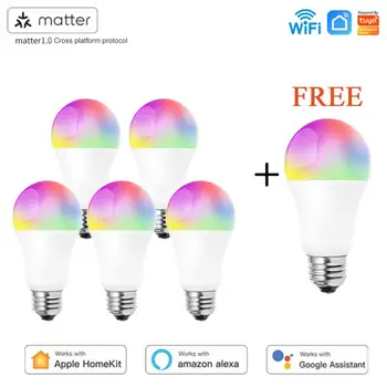 Matter WiFi Умная светодиодная лампа E27 9 Вт TUYA/Smart Life RGBCW Поддержка регулируемой яркости умной лампы Alexa Google Home Homekit Control