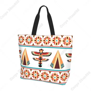  Native Southwest Indian Women Shopping Сумка через плечо Продуктовая сумка большой емкости Сумка для супермаркета Один размер Сумка для супермаркета Экологичный принт