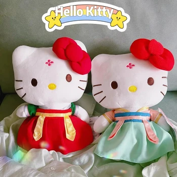 Sanrio Hello Kitty Милая плюшевая кукла Ханфу Kawaii Пушистая игрушка Очаровательная периферия дивана Подушка Прекрасное украшение комнаты Рождественский подарок