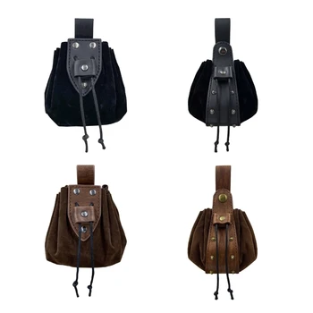 Y1UC Средневековый пояс Кожаная сумка на шнурке Портативный кошелек Винтажный костюм