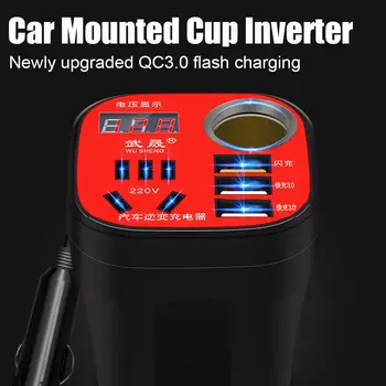 Автомобильный инвертор питания 12 В / 24 В 220 В 200 Вт со светодиодным дисплеем USB Quick Cup Mounted QC3.0 3 Зарядное устройство Прикуриватель Автомобильный инвертор M7U4