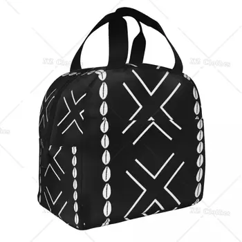  Африканская глиняная ткань Bogolan Design Изолированные сумки для ланча Tribal Geometric Art Портативный холодильник Ланч-бокс для мужчин и женщин Пикник Изображение 1