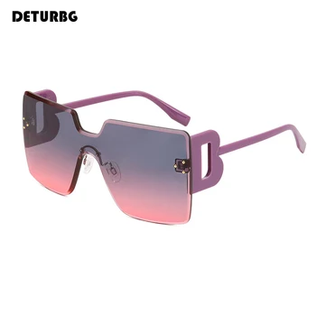  Большие квадратные солнцезащитные очки без оправы Женские роскошные бренд Дизайнерские градиентные розовые очки Ретро Оттенки для мужчин UV400 Oculos SG105