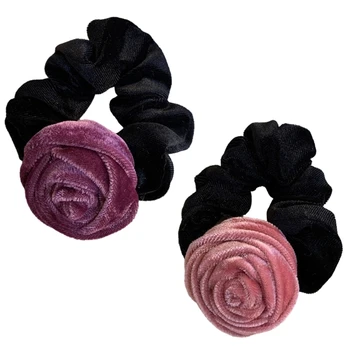 Большие резинки для волос Винтажные резинки для волос ручной работы Розы Цветок Резинка для волос Держатель для хвоста Изображение 0