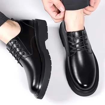 Весна-лето Кожаная обувь Мужская модная деловая дышащая мужская обувь в корейском стиле Вечерняя обувь Рабочая обувь Шафер Блак Изображение 1