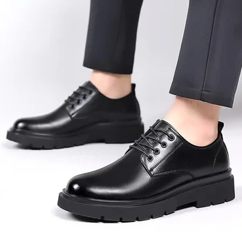 Весна-лето Кожаная обувь Мужская модная деловая дышащая мужская обувь в корейском стиле Вечерняя обувь Рабочая обувь Шафер Блак Изображение 2
