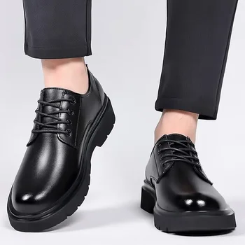 Весна-лето Кожаная обувь Мужская модная деловая дышащая мужская обувь в корейском стиле Вечерняя обувь Рабочая обувь Шафер Блак Изображение 3