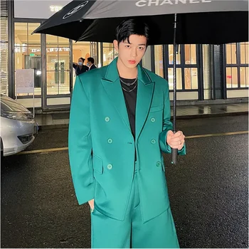 Высококачественный (блейзер + шорты) мужской двубортный корейский модный тренд свободный простой повседневный магазин молодежный костюм из двух частей