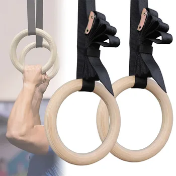 Двойной круг Деревянные гимнастические кольца Домашнее оборудование для тренажерного зала с кулачковой пряжкой для тренажерного зала Кроссфит Тренировки с собственным весом