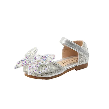 Детские жемчужные сандалии принцессы Кожаная обувь для девочек для свадебной вечеринки Дети Горный хрусталь Бабочка Bling Малыши Сандалии
