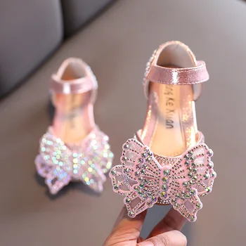 Детские жемчужные сандалии принцессы Кожаная обувь для девочек для свадебной вечеринки Дети Горный хрусталь Бабочка Bling Малыши Сандалии Изображение 3