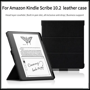 для Kindle Scribe Кожаный роскошный защитный чехол, 10,2-дюймовый верхний слой для чтения электронных книг из воловьей кожи Shell 2022 Anti Drop со слотом для ручки Изображение 0