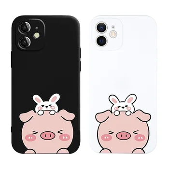 Забавный Animal Pig Rabbit Lovers Пара Чехол Для Телефона Для iPhone 12 13 11 14 Pro Max Mini X XR XS Max 7 8 Plus SE Парная крышка Fundas