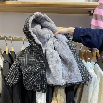Зимнее пальто для мальчиков 2023 Новый детский воротник с капюшоном хлопковый бархат утолщенная теплая куртка для детей парка 2-10 лет детская одежда W43