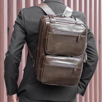 Кожаная мужская сумка, сумка для компьютера, официальная сумка, портативная сумка-мессенджер на одно плечо, рюкзак на два плеча