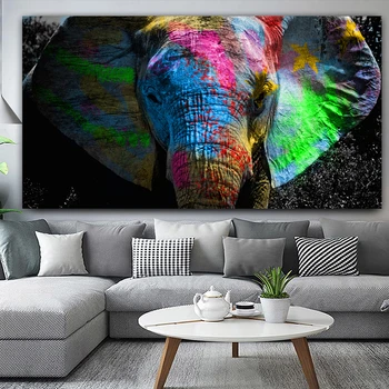 Красочные картины на холсте со слоном на стене Плакаты и принты Граффити Искусство Африканские животные Картины Украшение гостиной Изображение 0