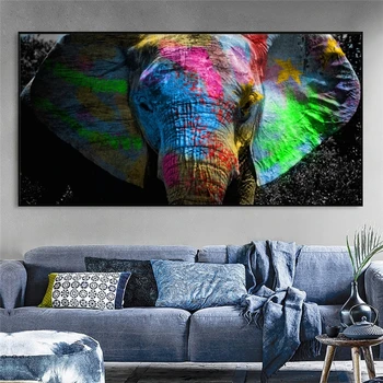 Красочные картины на холсте со слоном на стене Плакаты и принты Граффити Искусство Африканские животные Картины Украшение гостиной Изображение 1