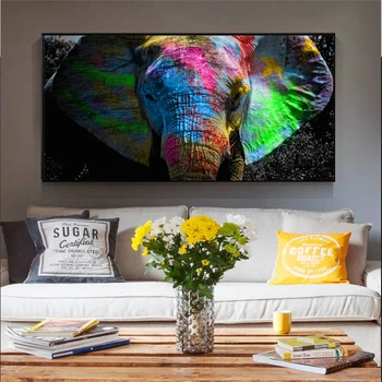 Красочные картины на холсте со слоном на стене Плакаты и принты Граффити Искусство Африканские животные Картины Украшение гостиной Изображение 2