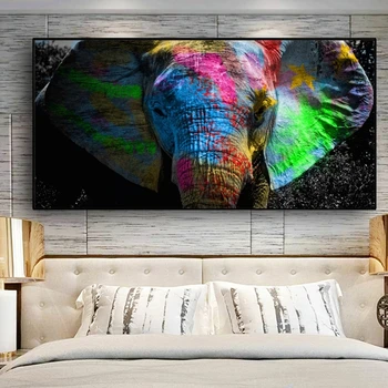 Красочные картины на холсте со слоном на стене Плакаты и принты Граффити Искусство Африканские животные Картины Украшение гостиной Изображение 3