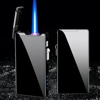 Металл Газ Электрический Двойное Пламя USB Импульсная Плазма Двойная Дуга Зажигалка Синее Пламя На открытом воздухе Ветрозащитная Зажигалка Подарки Для Мужчин Изображение 1