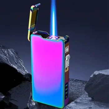 Металл Газ Электрический Двойное Пламя USB Импульсная Плазма Двойная Дуга Зажигалка Синее Пламя На открытом воздухе Ветрозащитная Зажигалка Подарки Для Мужчин Изображение 4