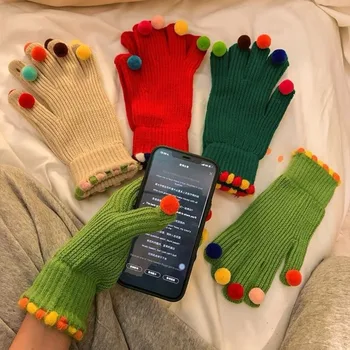 Новые перчатки с сенсорным экраном для игры на телефоне Женские зимние утолщенные теплые вязаные эластичные перчатки Полный палец На открытом воздухе Лыжные перчатки Y2K Изображение 0