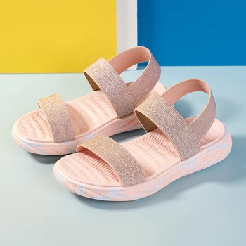 Пляжные сандалии для мальчиков Новое лето 2023 Сандалии для девочек The Summer Light Baby Pink Пляжная обувь с открытым носком Детские синие туфли Мягкие Изображение 3
