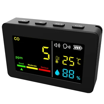 Портативный измеритель качества воздуха 3-в-1 CO Тестер температуры и влажности Детектор угарного газа с голосовой сигнализацией