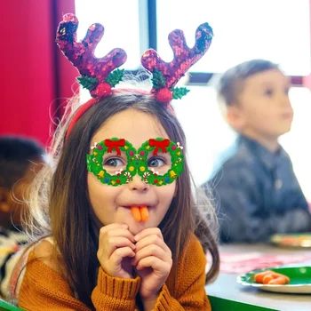 Рождественская вечеринка Забавный фотореквизит Бумажные очки Санта-Клаус Рождественская елка Очки Рождественские украшения Изображение 1