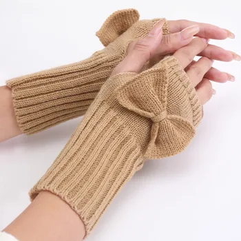 Сплошной цвет Новый корейский стиль Зимний женский лук Симпатичные модные перчатки Трикотажные шерстяные теплые перчатки без пальцев Зимние перчатки