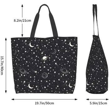  темный фон Млечного Пути Большая емкость Сумка через плечо для покупок Многоразовая легко очищаемая сумка для покупок, подходящая для путешествий Изображение 2