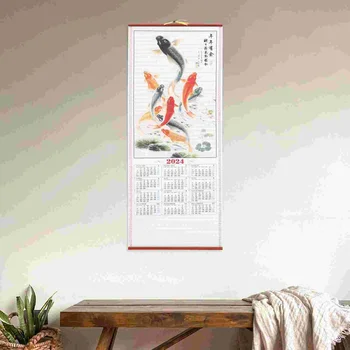 Традиционный китайский календарь Свиток Подвесной календарь Подвесной календарь Год Дракона Календарь Офис Имитация Бамбук Изображение 4