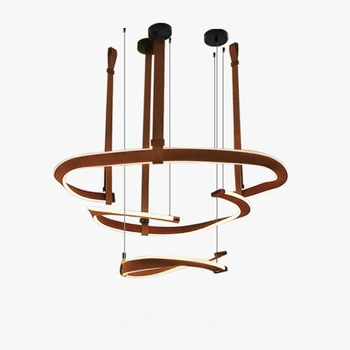 Шпонированная люстра для гостиной постмодернистский дизайнер высокого класса атмосферная столовая спальня кожаные лампы